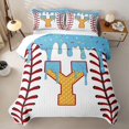 thumbnail image 2 of Erosebridal Initial Y Letter Boys Girls Bed Spread Queen, Ice Cream Baseball Queen Coverlet Set, Blue, 3pcs, 2 of 7