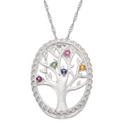 Family Jewelry Personalized Planet Mother's Sterling Silver Birthstone Tree Necklace, 20" ,Women's