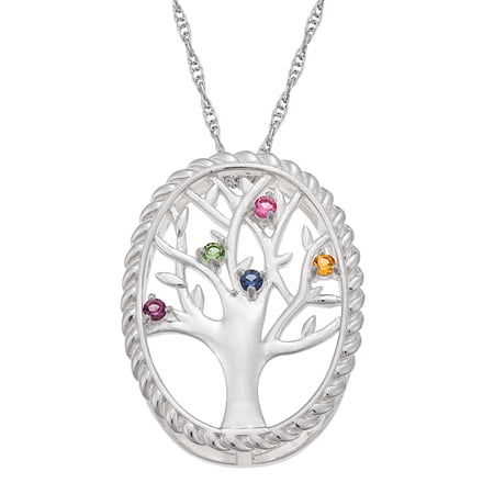 Family Jewelry Personalized Planet Mother's Sterling Silver Birthstone Tree Necklace, 20" ,Women's