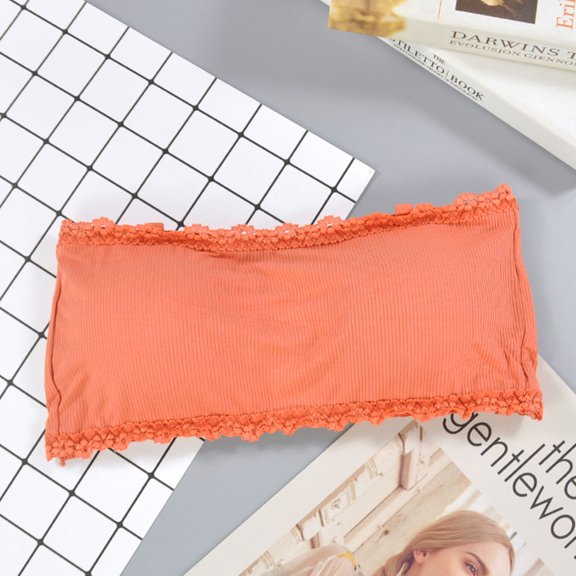 Phenofice Orange Strapless Tube Top with Built-in Bra Comfortable Breathable Casual Wear for Women
