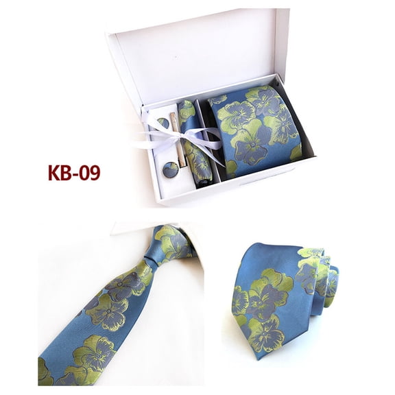 Mens Colorful Floral Pocket Square Wide Necktie Cufflinks Tie Clip Set With Box