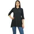 thumbnail image 4 of Phagun Women's Black Cotton Modal 3/4 Sleeve Button Down Blouse Shirt Top - 4, 4 of 8