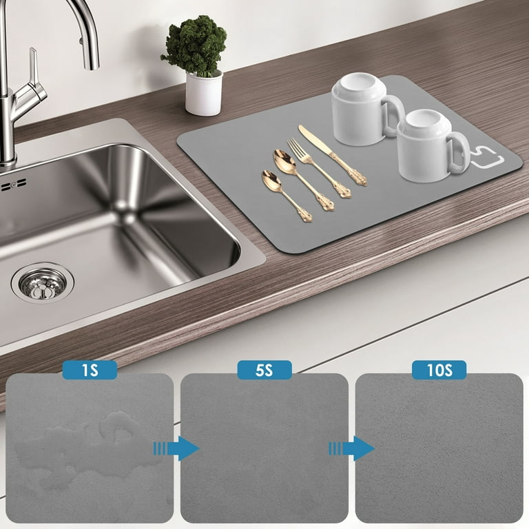 Kitchen Dish Drying Mat Rubber Drain Pad Super Absorbent