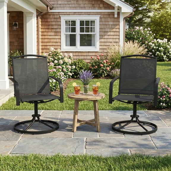 Topcobee Outdoor Swivel Chairs Set of 2 with High Back and Breathable Seat, Comfy Outdoor Chair for Patio Garden, Easy to Assemble-Black (Only Chairs)