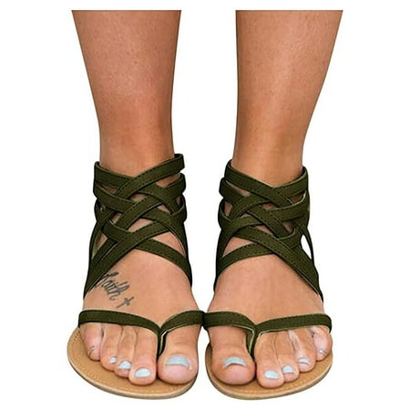 

YanHoo Gladiator Sandals for Womens Dresssy Flat Fisherman Sandals Thong Cross Strappy Sandals Low Wedge Casual Travel Criss Cross Strap Flat Summer Shoes