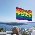 thumbnail image 3 of Garden Flag​ Bold White PEACE Word Rainbow Stripe Background Red Orange Yellow Green Blue Purple Flow Natural Wrinkle Look, Peaceful Garden Flags, 3 of 3
