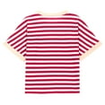 thumbnail image 4 of HAiming Kids Striped Short Sleeve Shirts Color Block Trendy Crewneck Top Girls Casual Loose Summer Tees Blouse, 4 of 5