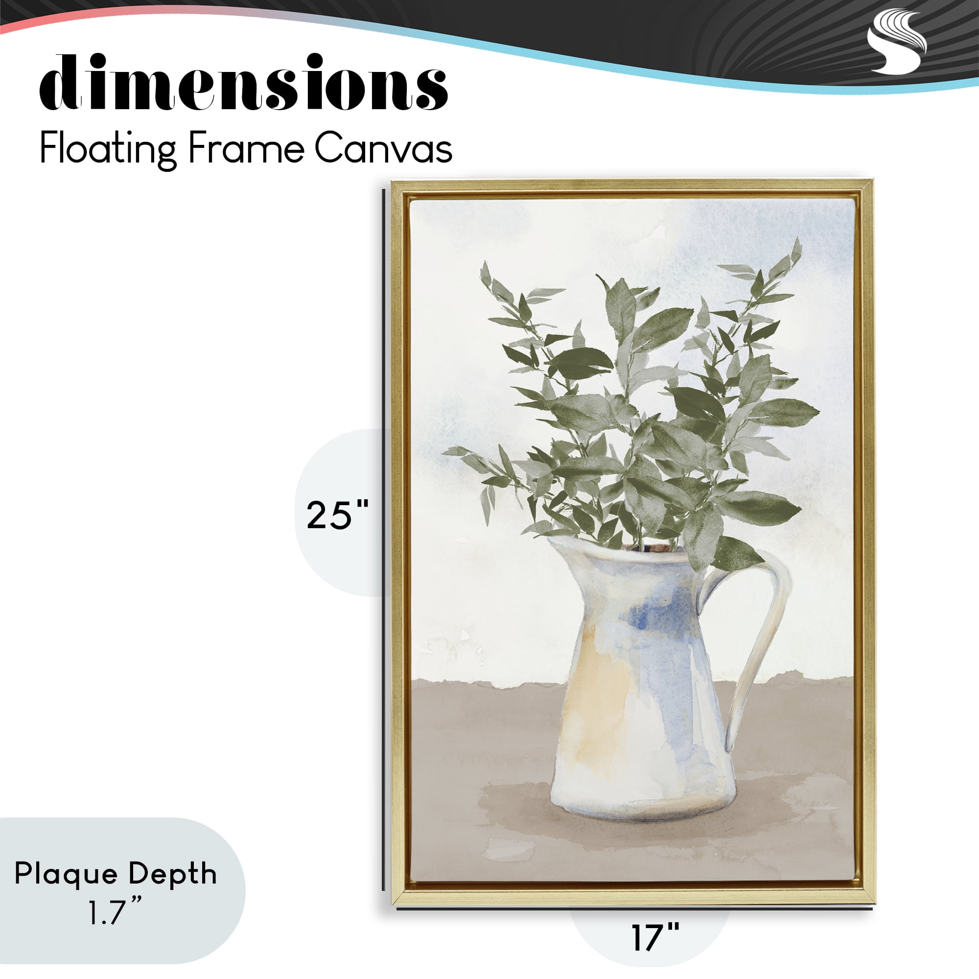 Stupell Industries Eucalyptus Botanicals Vase Gold Framed Floater Canvas Wall Art, design by Lanie Loreth