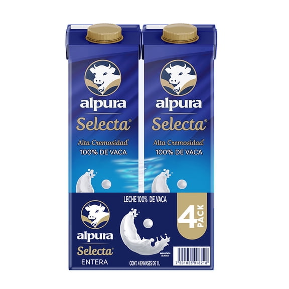 Leche Alpura Selecta Entera 4 Pack 1 Lt c/u