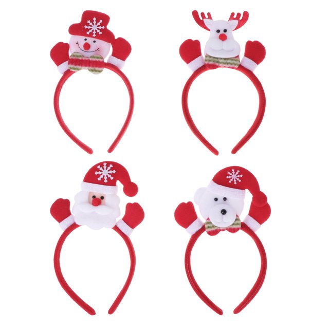 EeaseMX 4 diademas luminosas navideñas con diseño de Papá Noel, muñeco de nieve, ciervo y oso, aros para el pelo, tocado brillante.