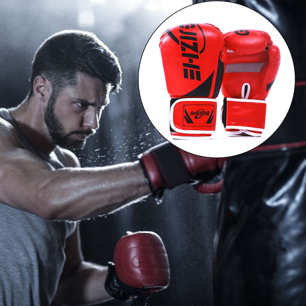 facefd 1 Pair Women Men Portable Boxing Gloves Training Practice Adjustable Punching Mitts Hand Protector Sports Gears Accessories Black 10oz