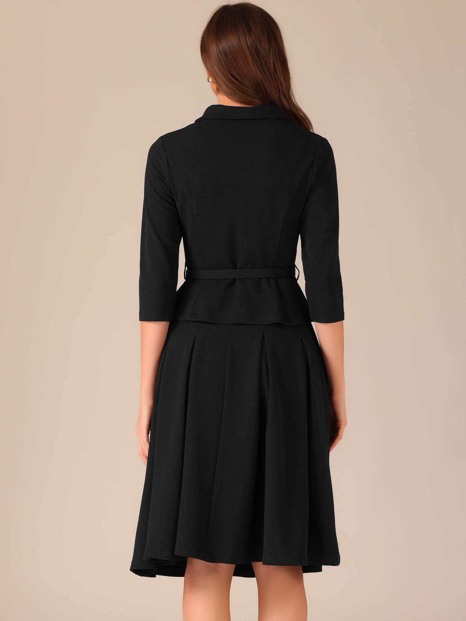 DARING DIVA Women's 2 Pcs Long Sleeve Jacket Pleated Skirt Suit Sets L Black