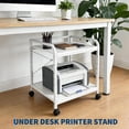 thumbnail image 4 of Support d'Imprimante Grand de 20 Pouces, Table d'Imprimante à 2 Niveaux sous le Bureau avec Tablette à Hauteur Réglable, Chariot d'Imprimante Roulant avec Roues pour Rangement de Bureau à Domicile, Blanc, 4 of 7