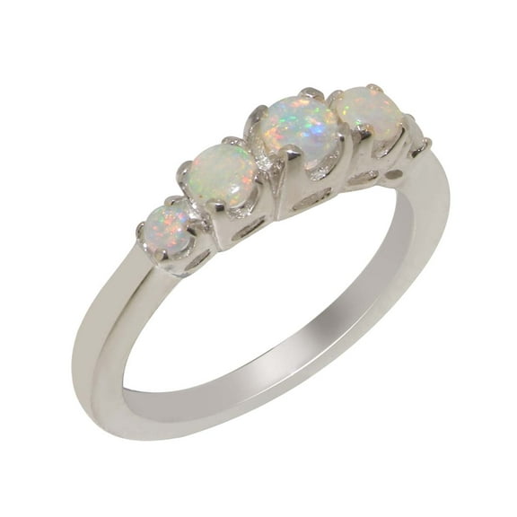 LBG British Made 925 Sterling Silver Natural Opal Womens band Ring - 33 size options - Size 10