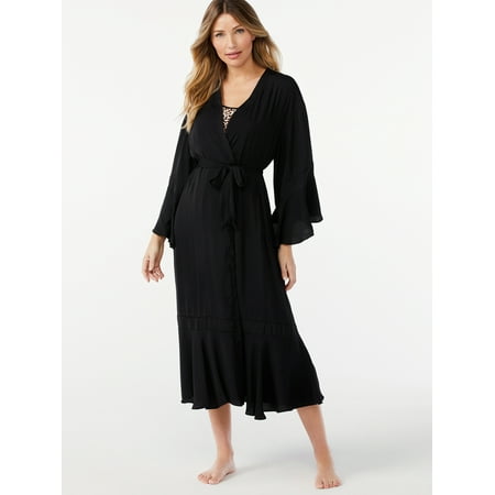 Sofia Intimates by Sofia Vergara Women's and Women's Plus Size Satin Ruffle Robe