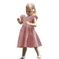 thumbnail image 7 of Rggeeun Kids Girls Toddler Solid Color Cotton Linen Ruffle Halter Bowknot Sleeveless Princess Dresses Breathable Casual O-Neck Sundress, 7 of 7