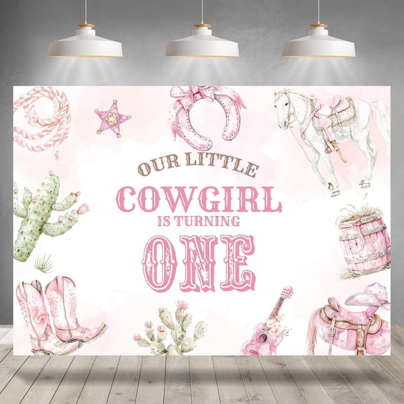 7x5FT 1st Birthday Backdrop Our Little Cowgirl is Turning One Background for Girls Western First Birthday Party Decorations Banner Supplies Photo Booth Props