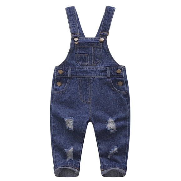 KIDSCOOL SPACE Salopette en Jean Déchirée Mignonne pour Bébé Garçon Fille, Bleu, 2-3 Ans