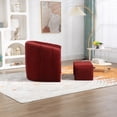 thumbnail image 6 of Mid Century Velvet Accent Chair with Ottoman, Upholstered Barrel Armchair and Stool, Club Tub Round Arms Chair for Living Room Waiting Room, Red, 6 of 9