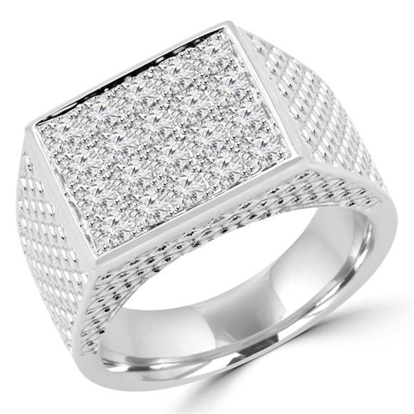 Majesty Diamonds MD160288-4 Bague Chevalière pour Homme Pavée de Diamants 1,33 CTW Alliance en Or Blanc 18K, Taille 4