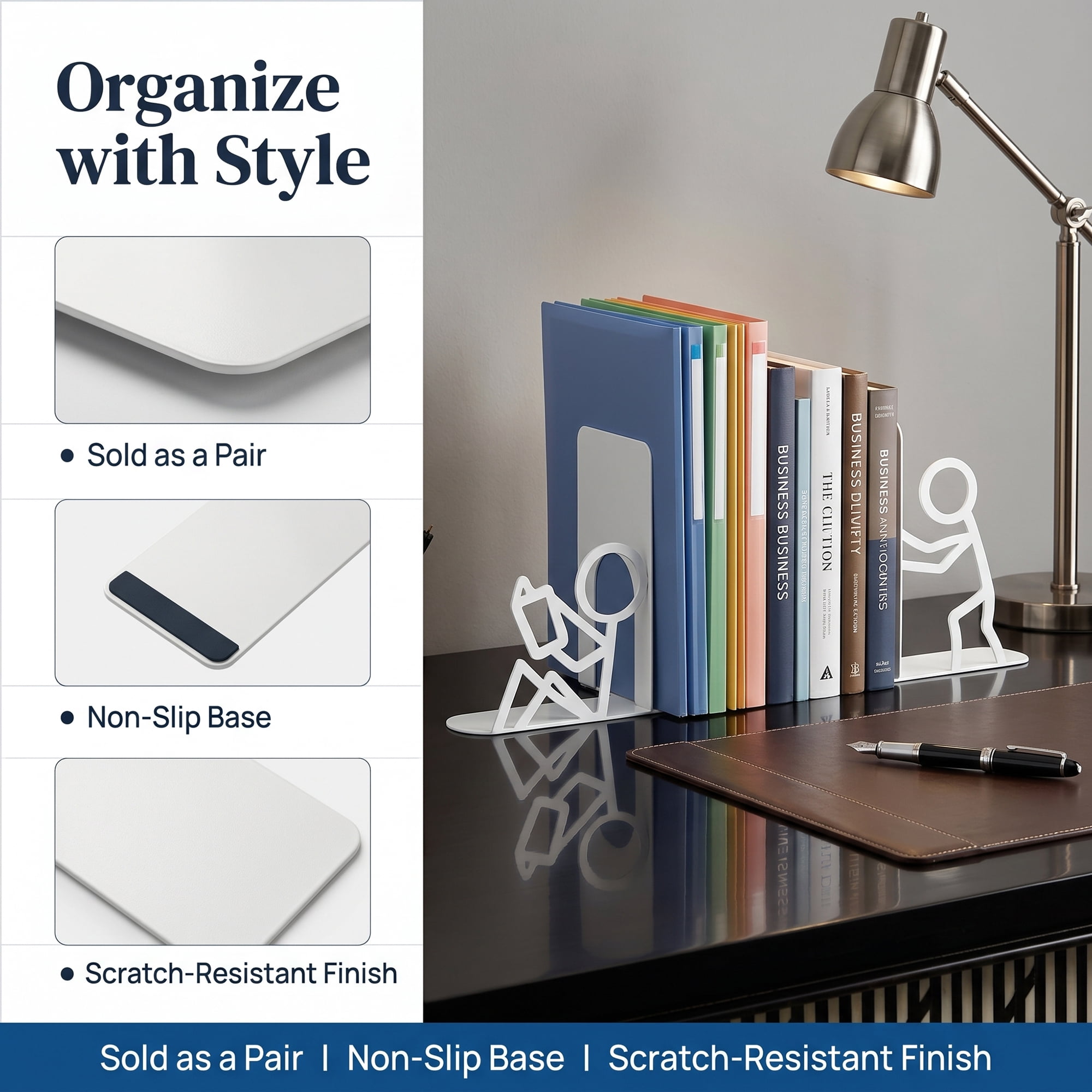 Unique Bargains 2Pcs Decorative Metal Minimalist Humanoid Book Ends White 3.1*2.5*7.7inch