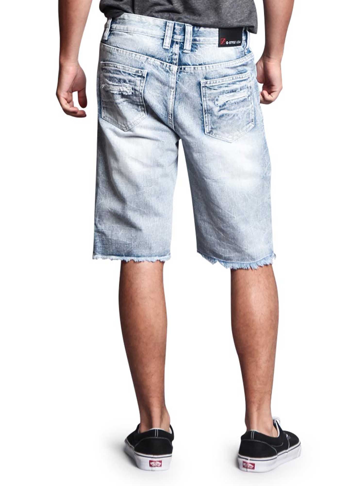 【Anyone more】Leon Damage Washing Short Denim Pants Victorious Men's Distressed Acid Washed Denim Shorts DS751
