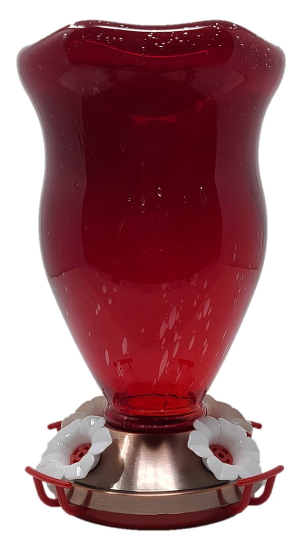 Griffin Products 40. oz Red Hand-Blown Glass Hummingbird Feeder and Vase