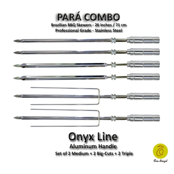 Para Combo - Set of 6 - Brazilian Skewers for BBQ 28" - Aluminum Handle
