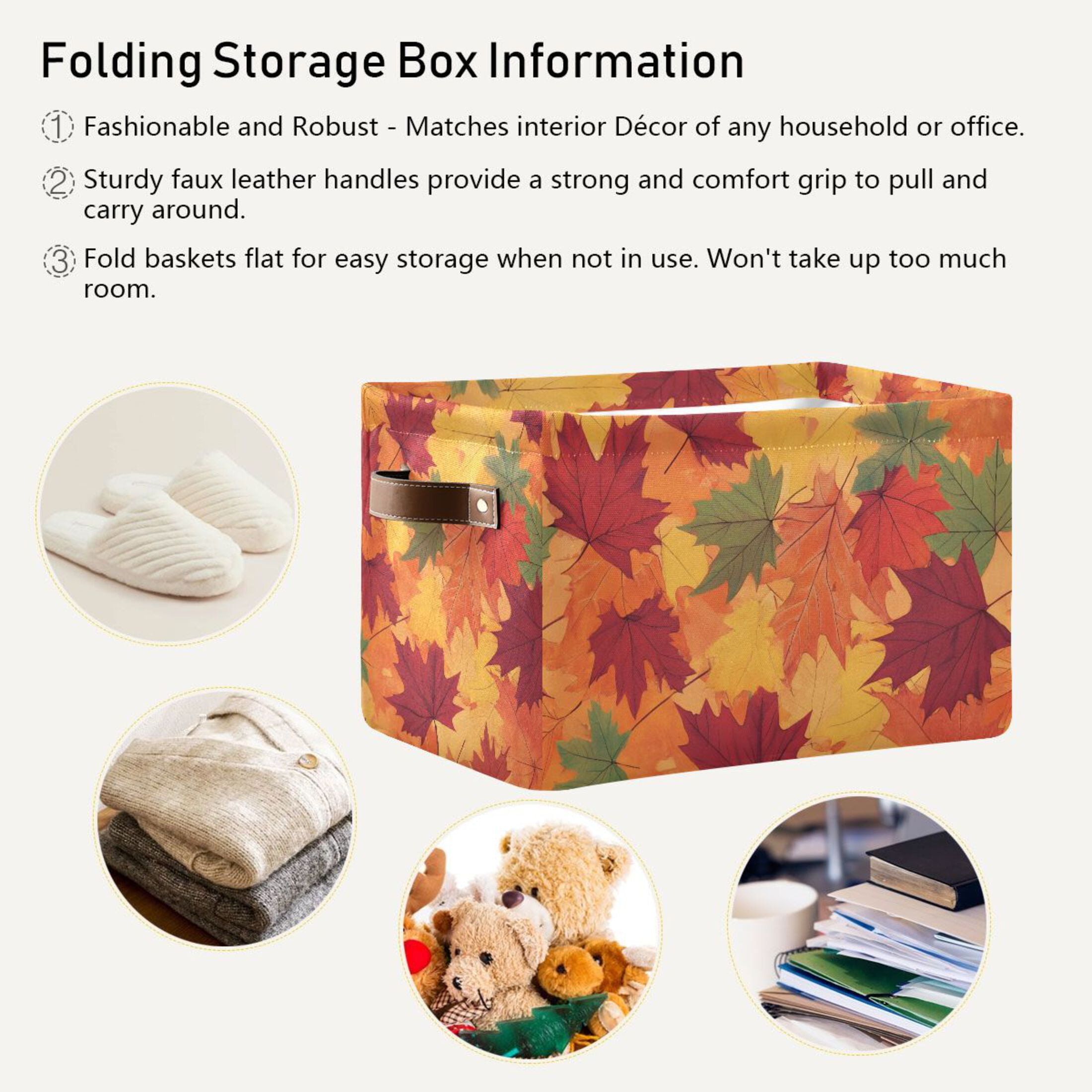 Ryvnso Leaves Fall Storage Basket Large Bin Foldable Boxes Toys Organizer 14.2x10.2x8.3in 2 PCs