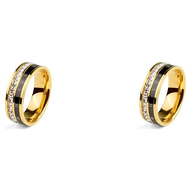QualitChoice Ring Roman Numerals Jewelry Fashion Carbon Wedding Charm Couple Inlay Polished Rings Simple Personality Golden Golden 8# 2Set