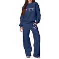 thumbnail image 3 of Women's Preppy Style Set - Long Sleeve Pullover & Pants with Bow Print, Cute & Casual Matching Outfit for College & Daily Wear Navy XL, 3 of 6