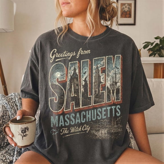 Greetings from Salem Massachusetts Graphic T-Shirt, Vintage Witch City Shirt