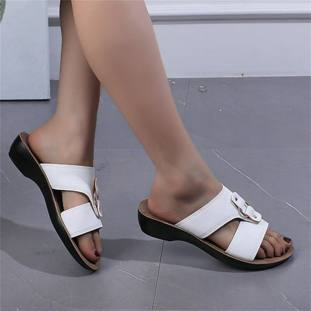 

SUODUI Women s Slippers Women S Beach Sandals Hollow Casual Slippers Flat Shoes Retro Sandals White 9