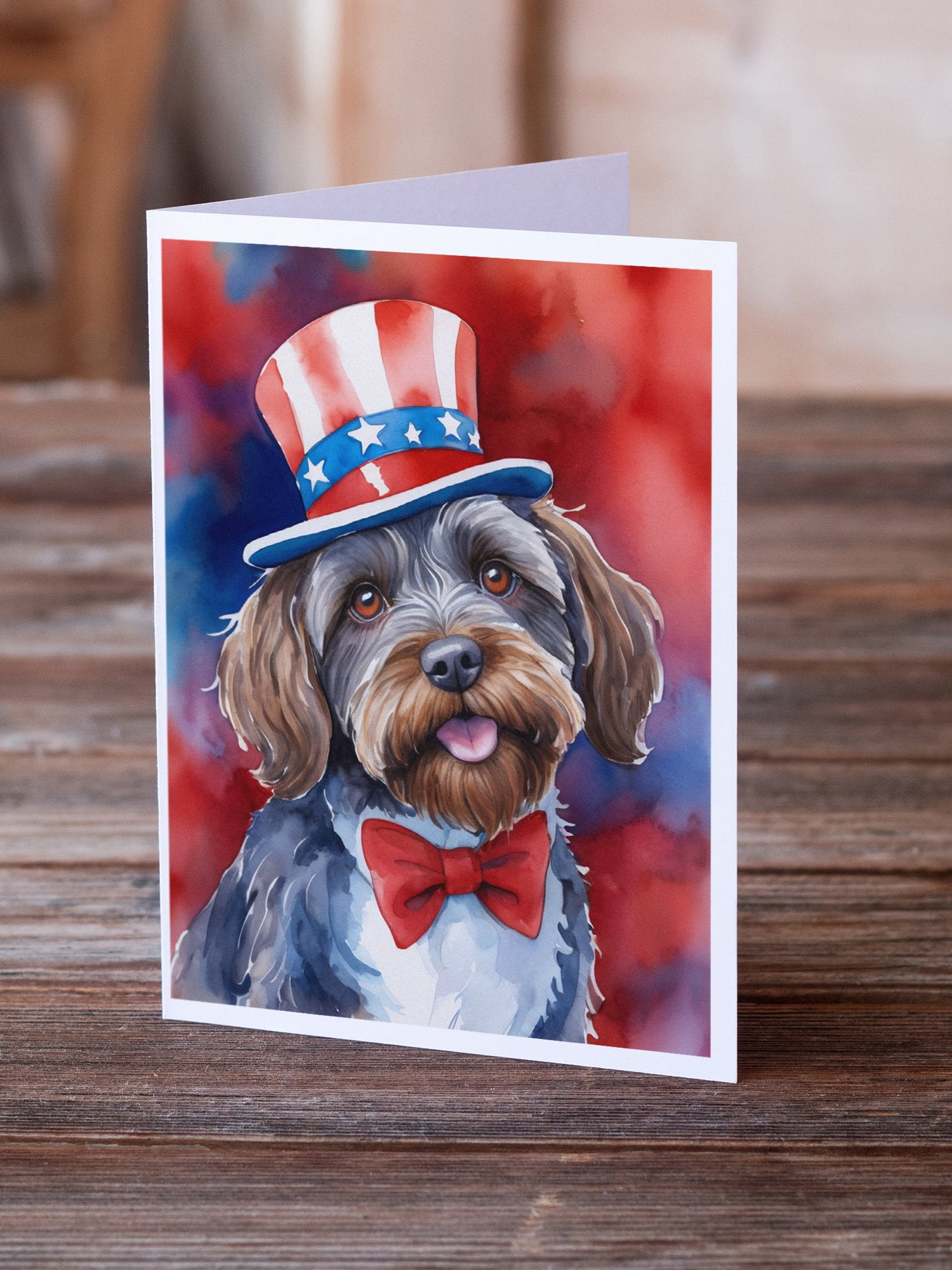 Wirehaired Pointing Griffon Patriotic American Greeting Cards Pack of 8 7 in x 5 in
