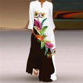 thumbnail image 1 of Robes Midi pour Femmes Aguichant Robe Longue Imprimée Numérique Col en V avec Poches Robe à Manches Longues Robe Maxi à Manches Longues pour Femmes en Liquidation, 1 of 5