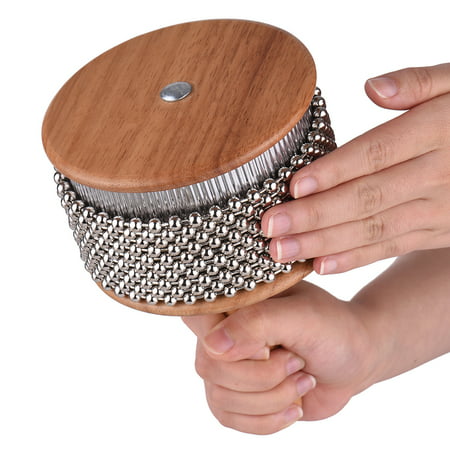 Wooden Cabasa Percussion Musical Instrument Metal Beaded Chain & Cylinder Pop Hand Shaker for Classroom Band Medium