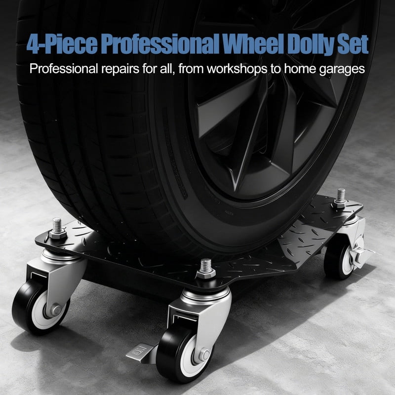 Gianna Car Dolly Set of 4, 6000 lbs Moving Dolly Wheel Dolly Car Tire Stake Set Heavy-Duty Car Tire Cart with Brakes for Vehicle, Cars, Trucks, Trailers, Motorcycles, and Boats