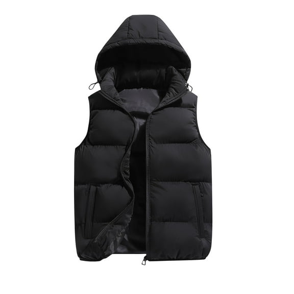 Women's Heavyweight Hooded Coat Ndbuld Women's Sleeveless Hooded Solid Color Casual Fashion Top Black L