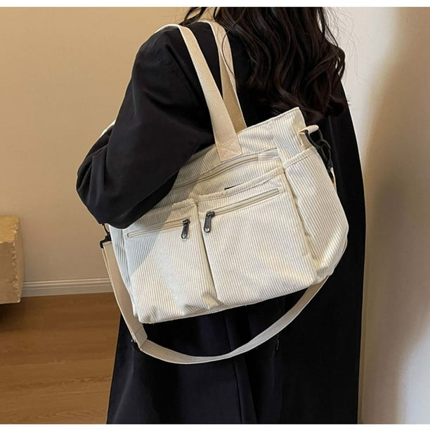 Bolso Tote de Pana para Mujer 2024 | Bolso de Hombro de Gran Capacidad con Múltiples Compartimentos | Material Suave y Ligero | Correa Ajustable | Bolso Informal para El Trabajo, Viajes y Compras