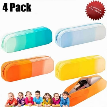 Lakecy Waterproof Silicone Kids Pencil Case, 4-Pack Zippered Pouch for Teens or College Students Cosmetics Storage ,School Supplies