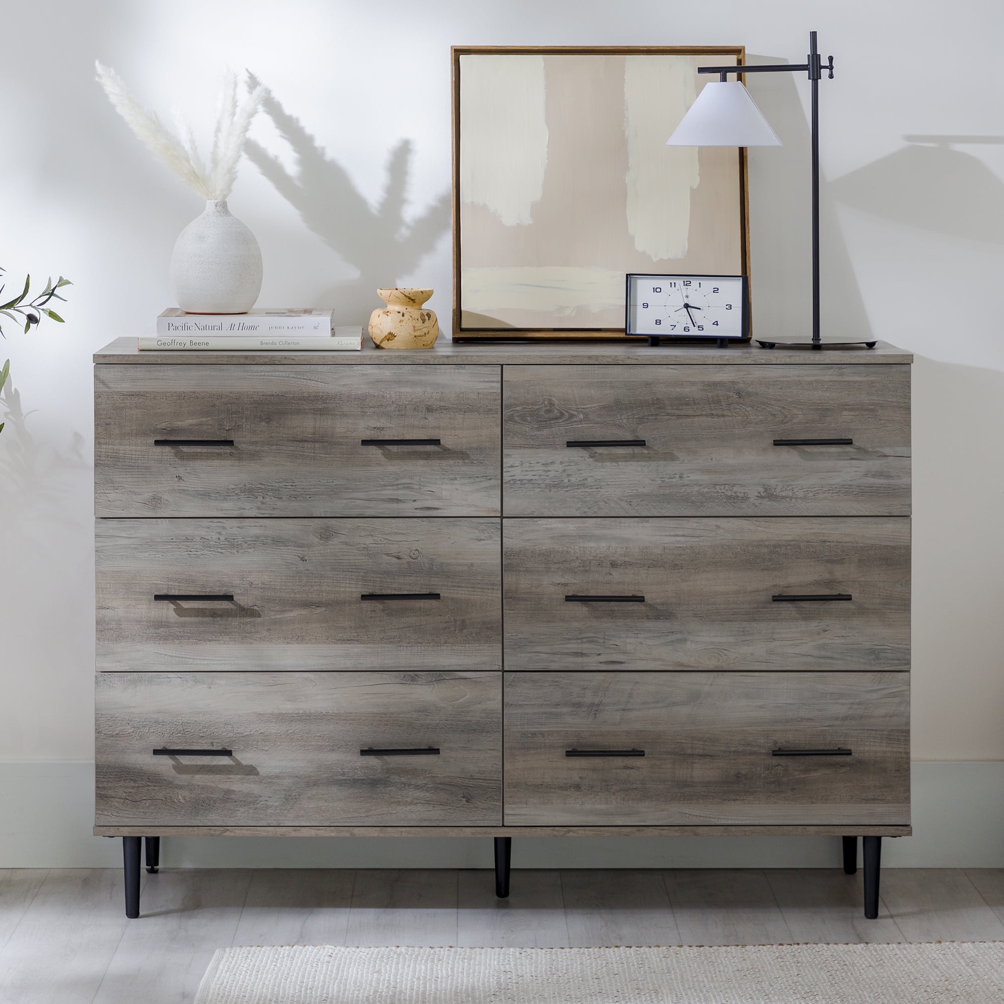 Walker Edison Modern Rustic Wood 6-Drawer Grey Wash Storage Console
