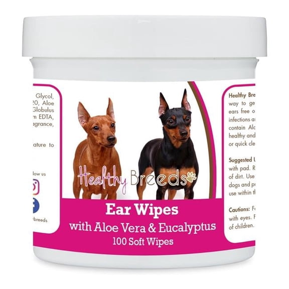 Healthy Breeds 192959824162 Miniature Pinscher Ear Cleaning Wipes with Aloe & Eucalyptus for Dogs - 100 Count