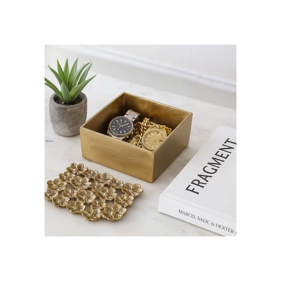 Elegant Floral Decorative Box with Lid for Home Decor - Stylish Flower Cut Out Metal Design Perfect for Keepsake and Storage - Decor Box for Home Organizer or Bedroom Jewelry Display - 4", Gold