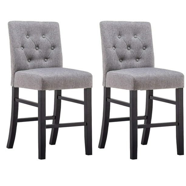 Homy Grigio Gray Fabric Tufted Modern Upholstered 24 inch Bar Stools with Full Back and Black