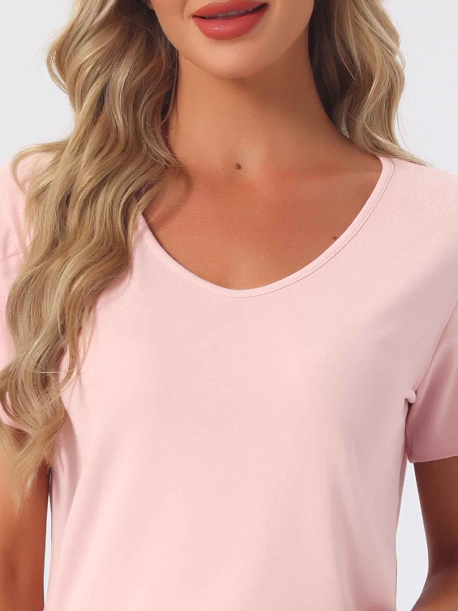 DARING DIVA Women's Short Sleeve V Neck Casual Tee 3XL Pink