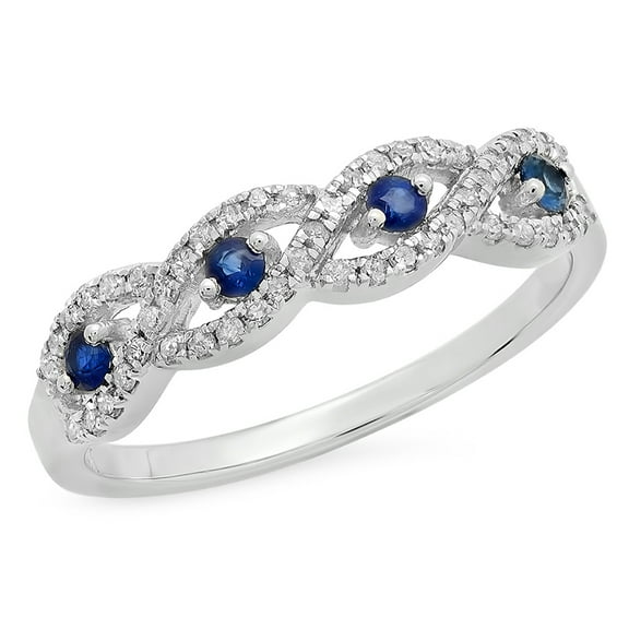 Dazzlingrock Collection 10K Round Blue Sapphire & White Diamond Bridal Stackable Wedding Swirl Ring, White Gold, Size 10