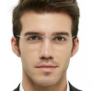 OCCI CHIARI Blue Light Blocking Reading Glasses Mens Super Lightweight Reader Full Titanium Rimless Glasses 1.0 1.25 1.5 1.75 2.0 2.25 2.5 2.75 3.0 3.5 with Acrylic Lens