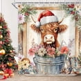 thumbnail image 2 of Christmas Funny Highland Cow Shower Curtain for Bathroom Decor Western Winter Rustic Cute Farmhouse Bull Pink Floral Country Flower Plant Printed Fabric Shower Curtain with 12 PC Hooks 70x70in, 2 of 5