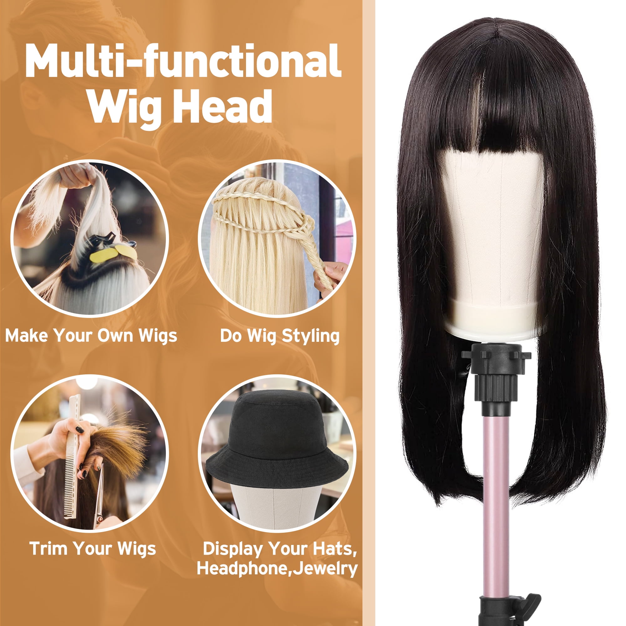 22" Canvas Cork Wig Head with 57" Mannequin Tripod for Wigs,Manikin Head Block Set for Wigs Making Display with Wig caps,T Pins Set,Comb