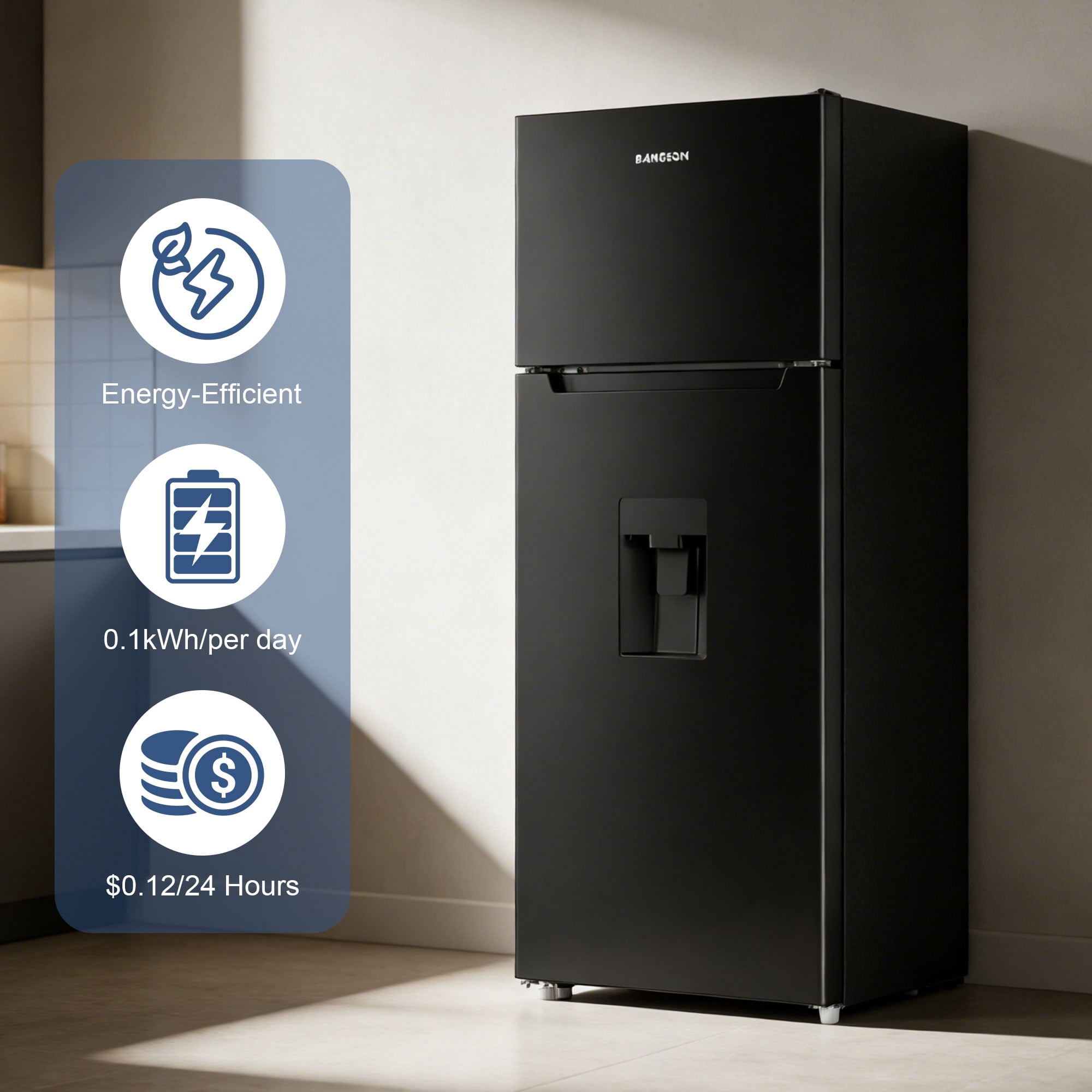 BANGSON 7.3 Cu.ft Refrigerator with Water Dispenser & Freezer, Compact Apartment Fridge with Adjustable Thermostat for Office, Kitchen, Home ,Black